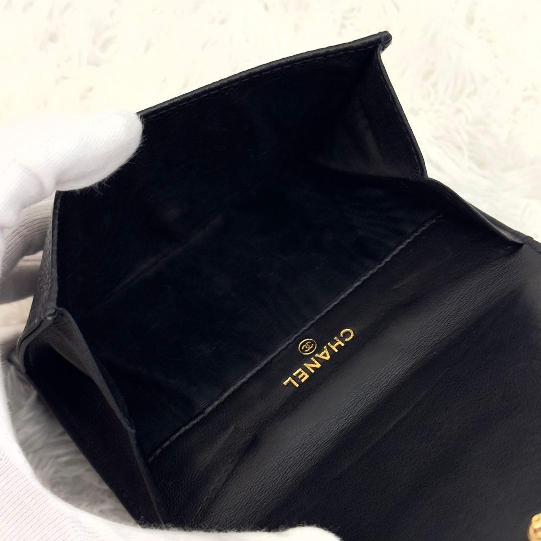 極上美品✨CHANEL シャネル キャビアスキン 折り財布 ココマーク ブラック