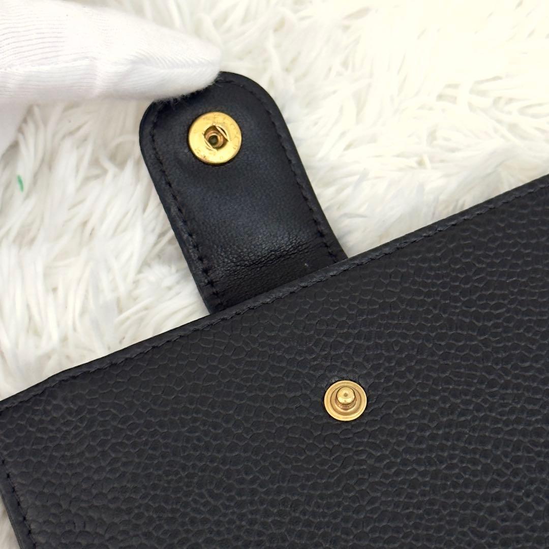 極上美品✨CHANEL シャネル キャビアスキン 折り財布 ココマーク ブラック