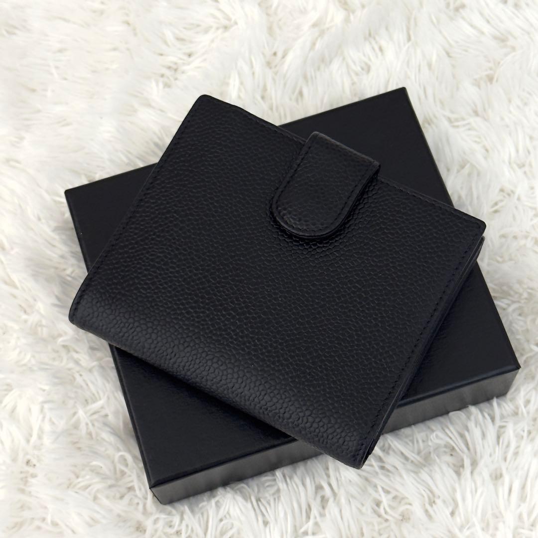 極上美品✨CHANEL シャネル キャビアスキン 折り財布 ココマーク ブラック