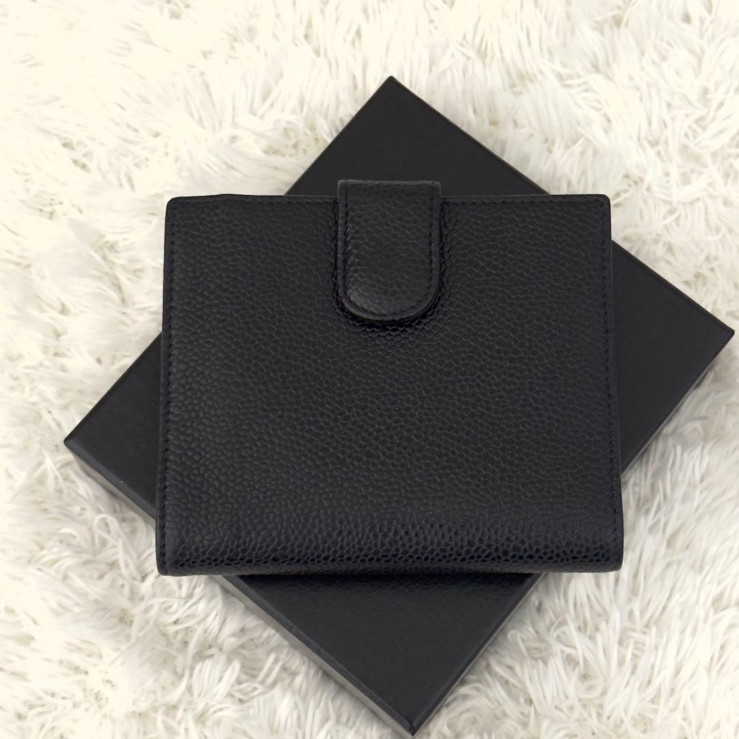 極上美品✨CHANEL シャネル キャビアスキン 折り財布 ココマーク ブラック