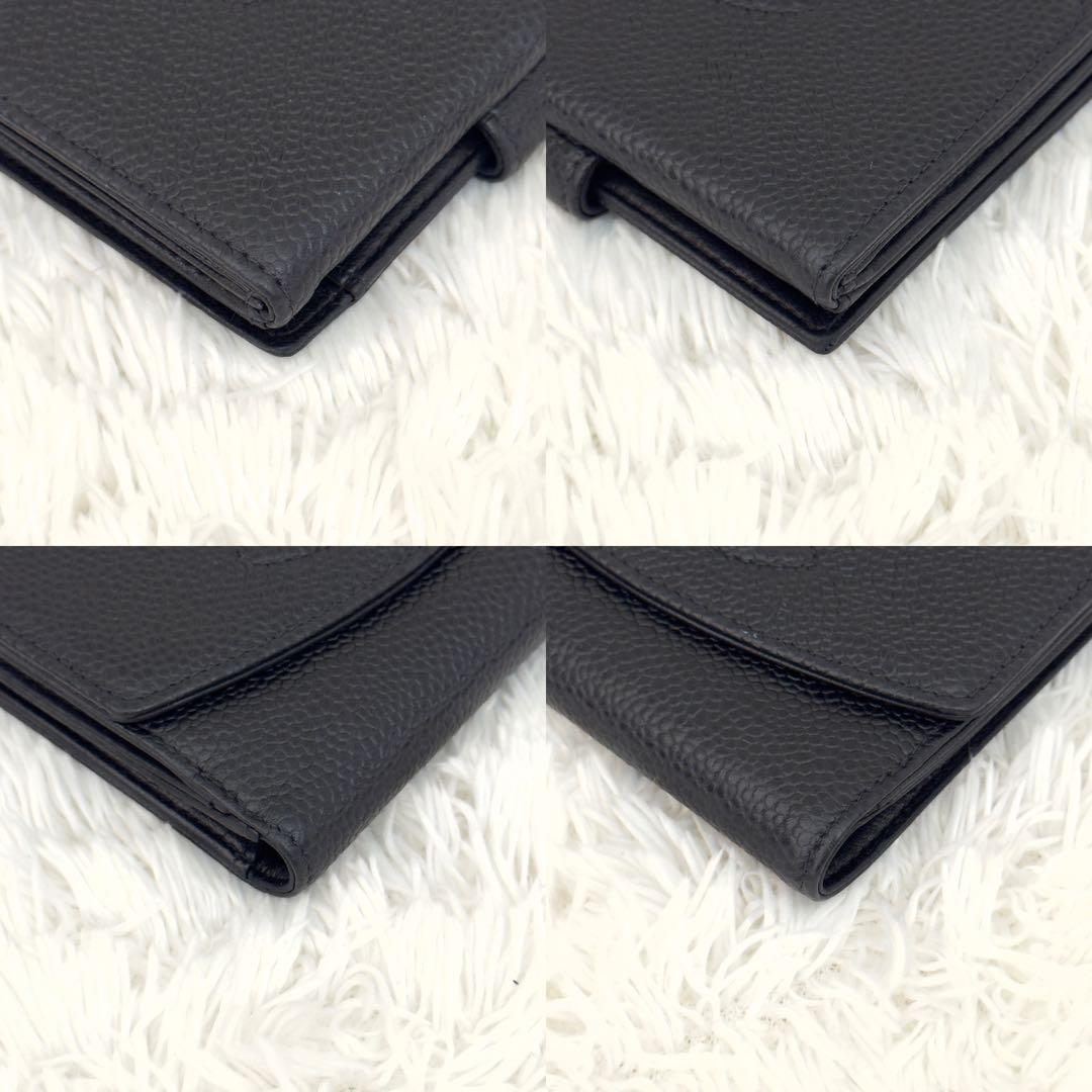 極上美品✨CHANEL シャネル キャビアスキン 折り財布 ココマーク ブラック