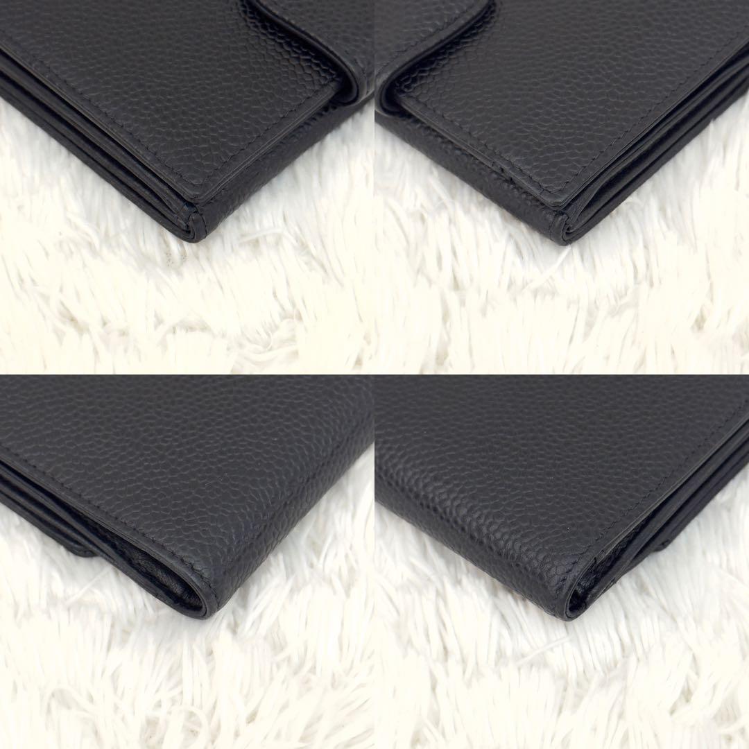 極上美品✨CHANEL シャネル キャビアスキン 折り財布 ココマーク ブラック