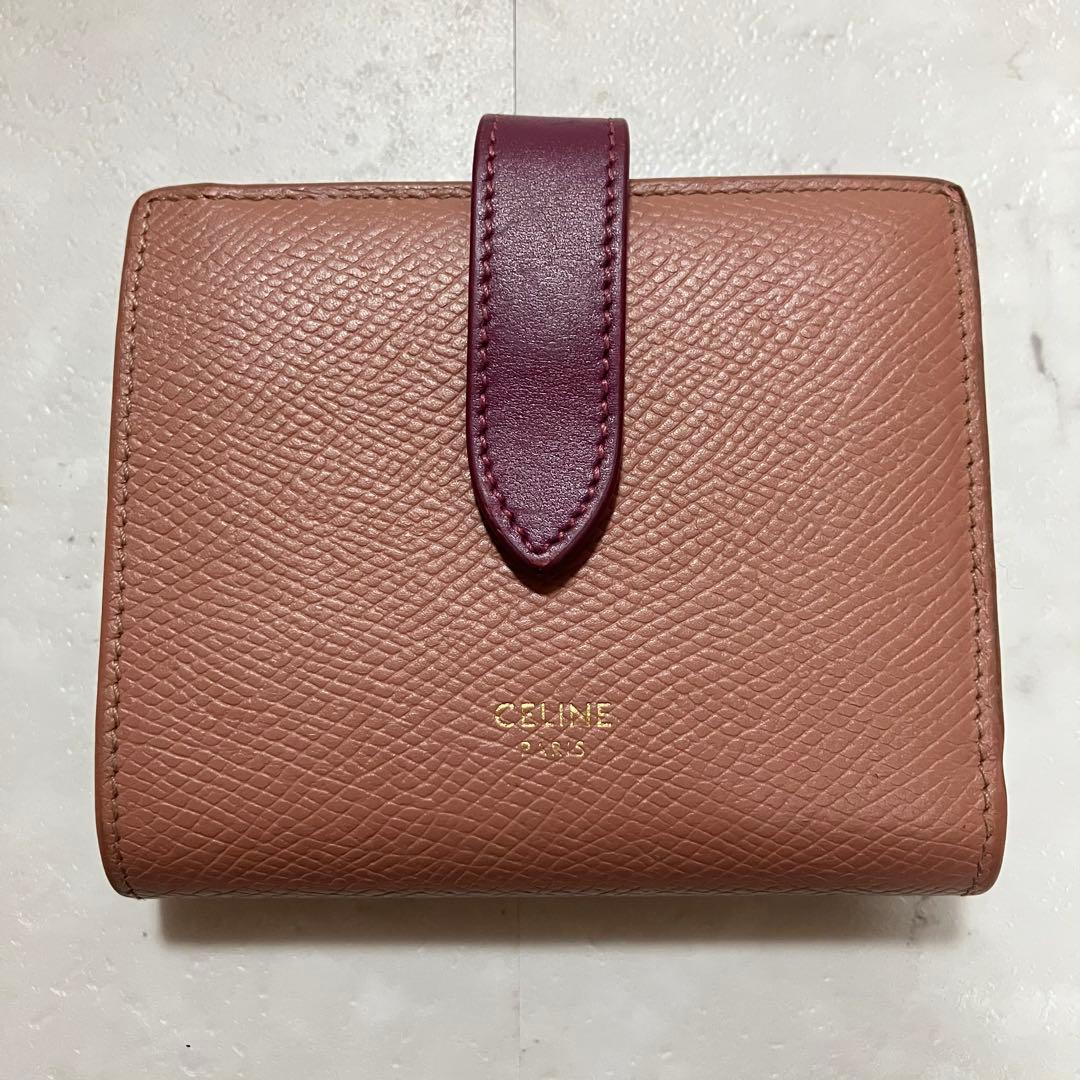 ✨極美品/付属品あり✨ CELINE スモールストラップ 2つ折り財布 ピンク