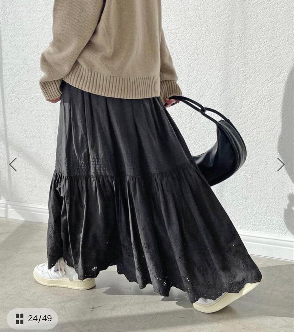 Spick and Span エンブロイダリーレーススカート ブラック 36