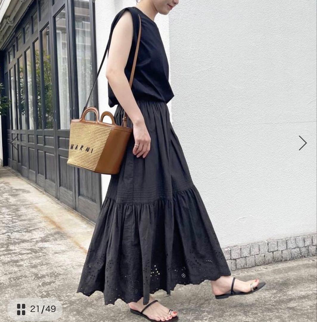 Spick and Span エンブロイダリーレーススカート ブラック 36
