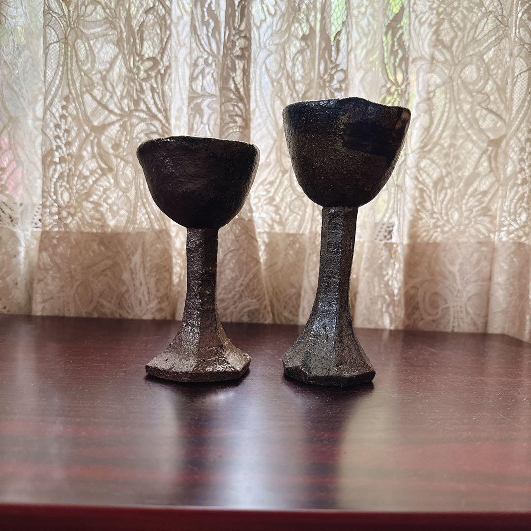 ぐい呑み 常滑焼 手作り陶器 酒器2個ペアセット 陶芸家作 おしゃれ 徳利