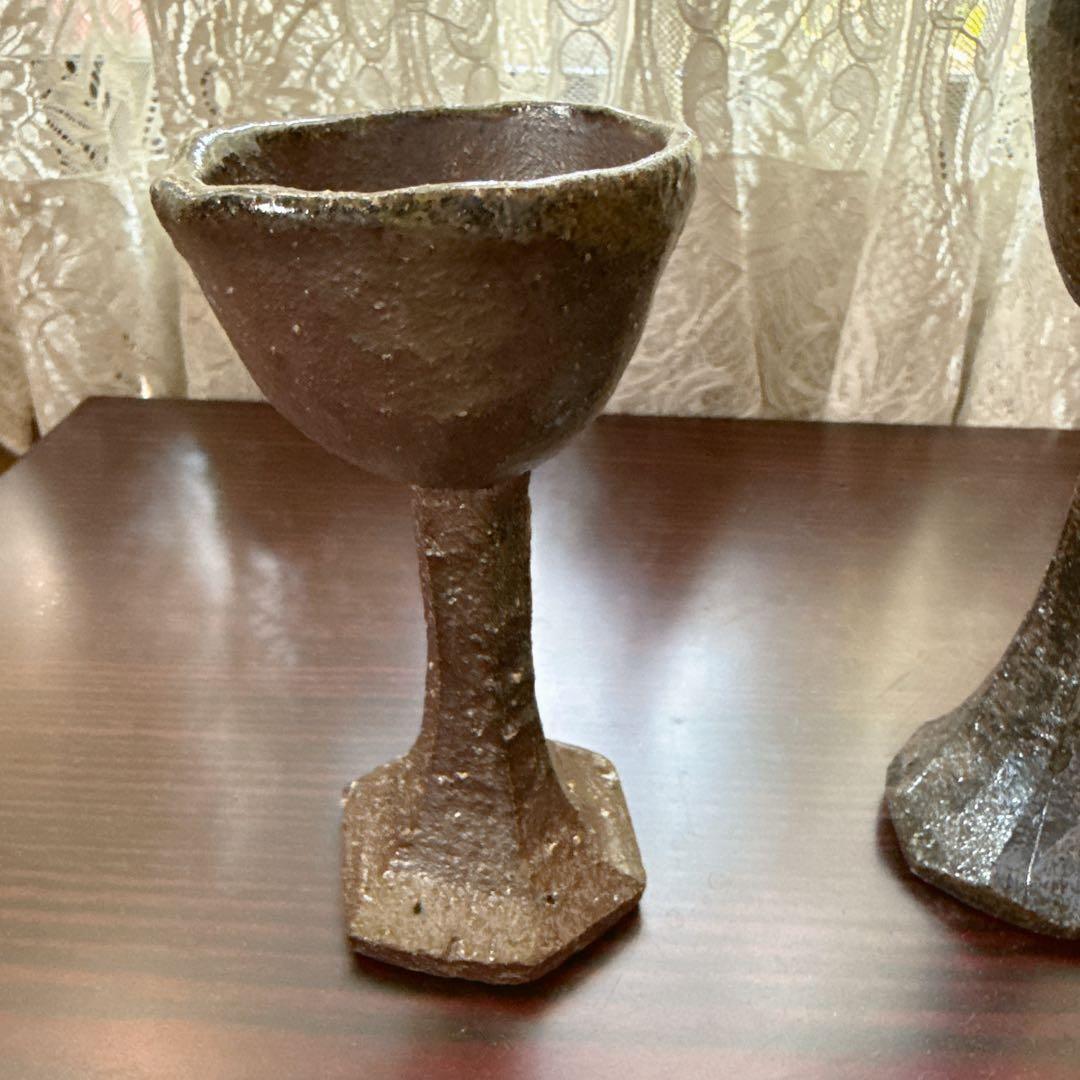 ぐい呑み 常滑焼 手作り陶器 酒器2個ペアセット 陶芸家作 おしゃれ 徳利