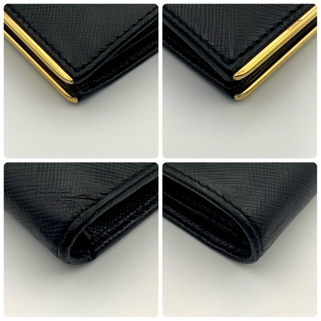 鑑定済み 箱付き プラダ 財布 サフィアーノ 二つ折り コンパクト 金具 黒