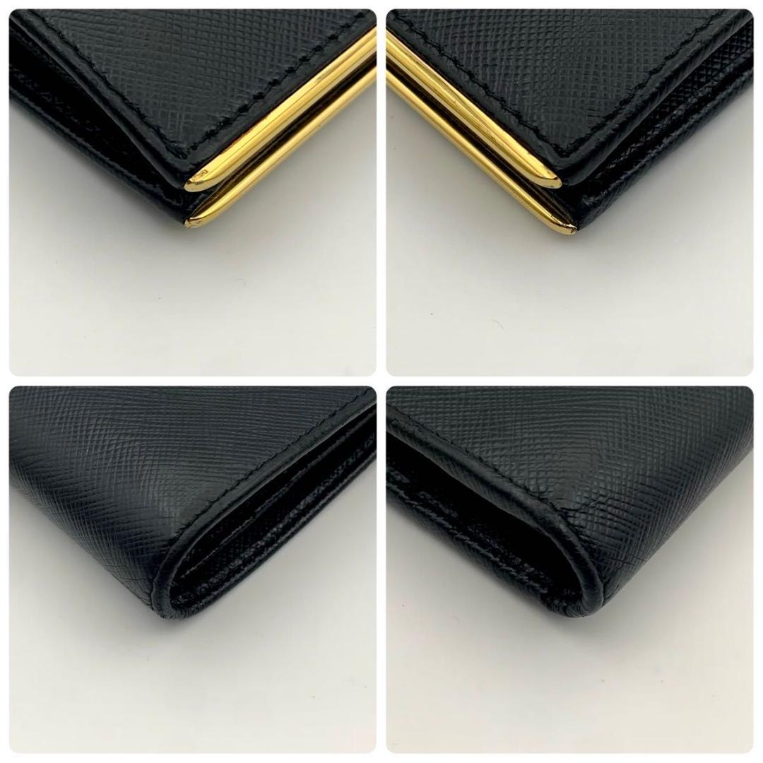 鑑定済み 箱付き プラダ 財布 サフィアーノ 二つ折り コンパクト 金具 黒