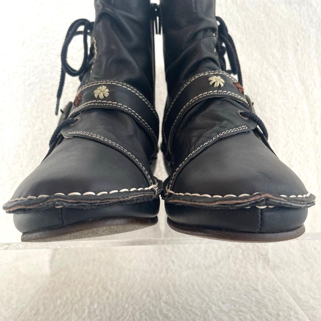 未使用品✨HINA JS company フラワーモチーフ ショートブーツ 黒