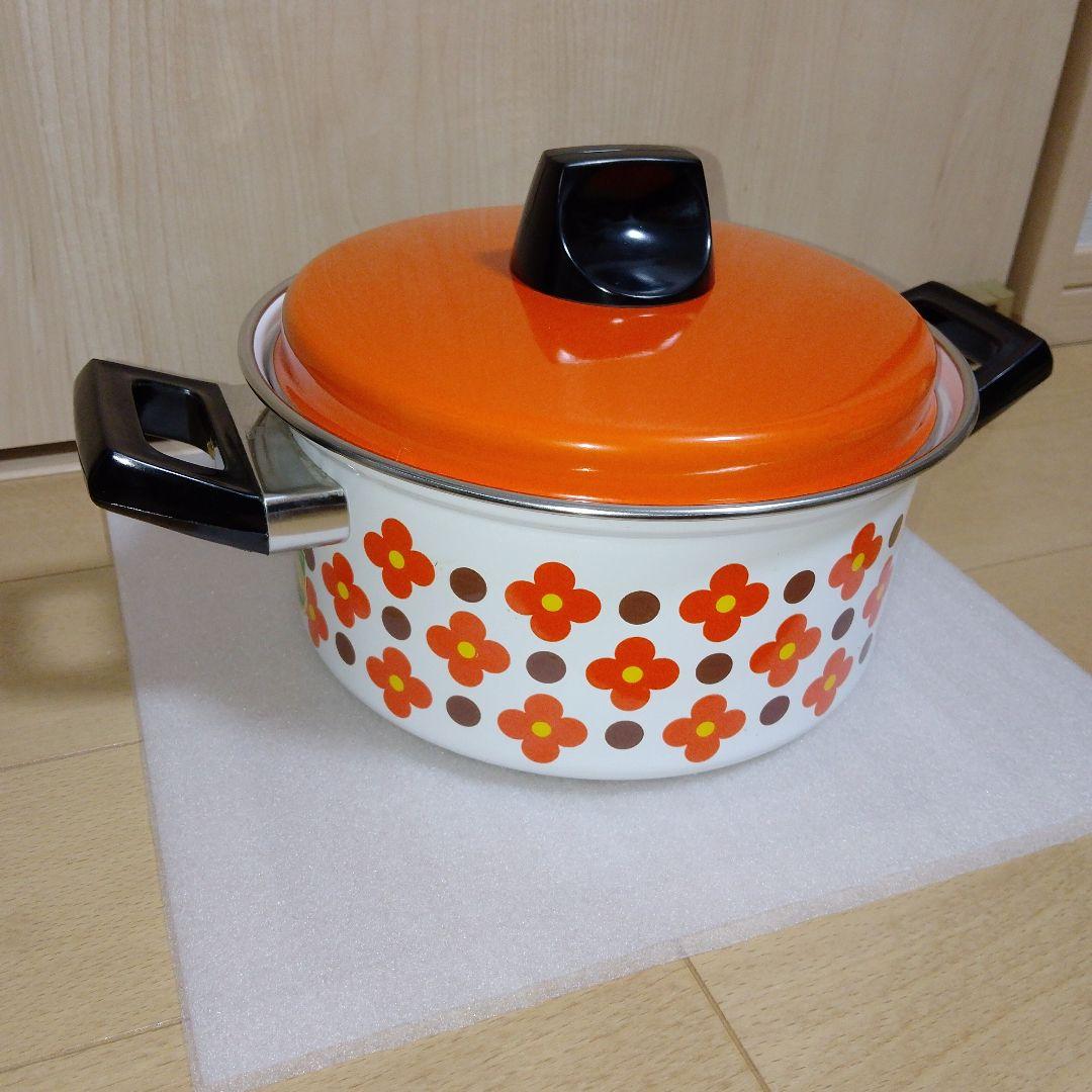 激レア品・ホクセイ　ホーロー鍋　当時物未使用　アデリアレトロ　花柄レトロ