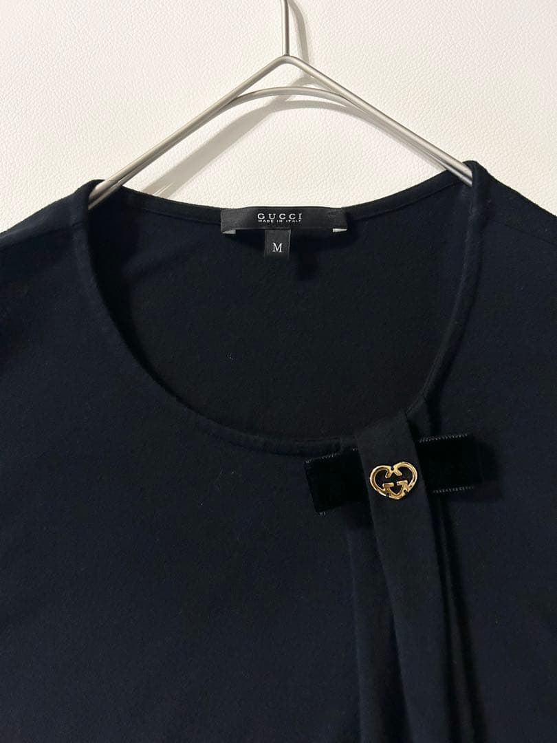 GUCCI グッチ リボン インターロッキングロゴ 半袖トップス ブラック M