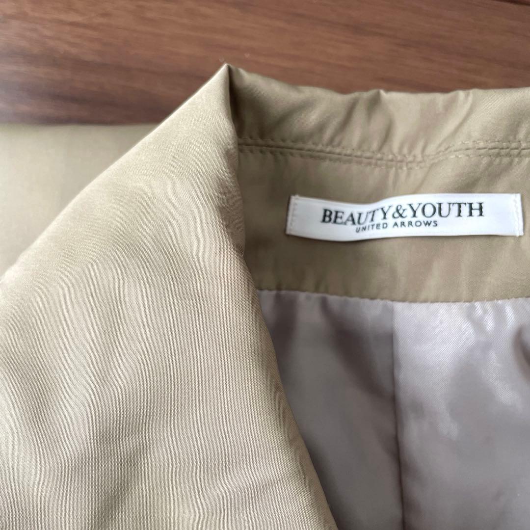 BEAUTY&YOUTH タフタ ミドルステンカラーコート　ベージュ