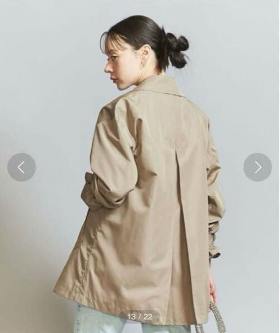 BEAUTY&YOUTH タフタ ミドルステンカラーコート　ベージュ