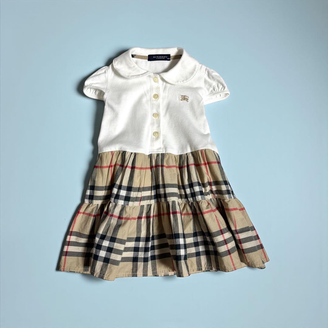 美品BURBERRY半袖ワンピース80女の子キッズ正規品子供服バーバリー