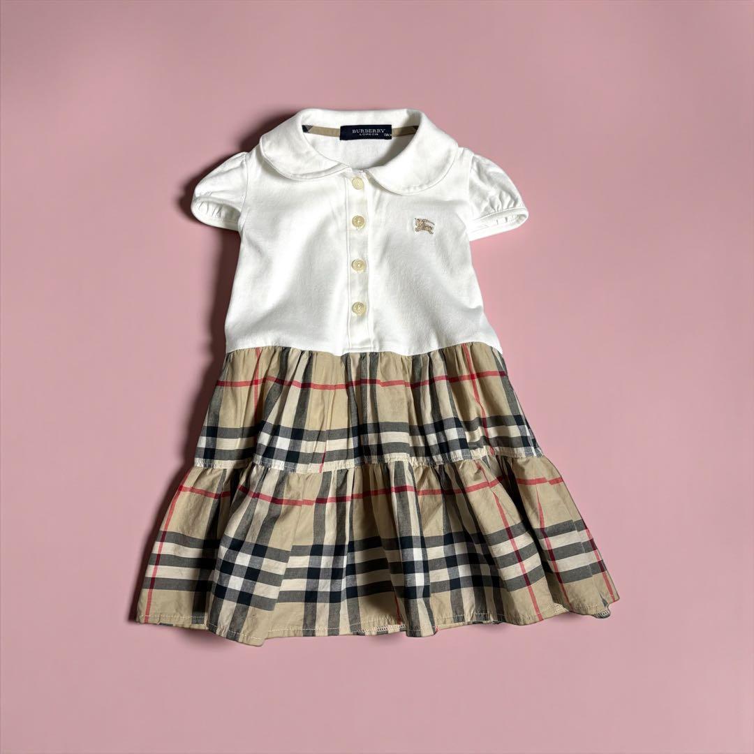 美品BURBERRY半袖ワンピース80女の子キッズ正規品子供服バーバリー
