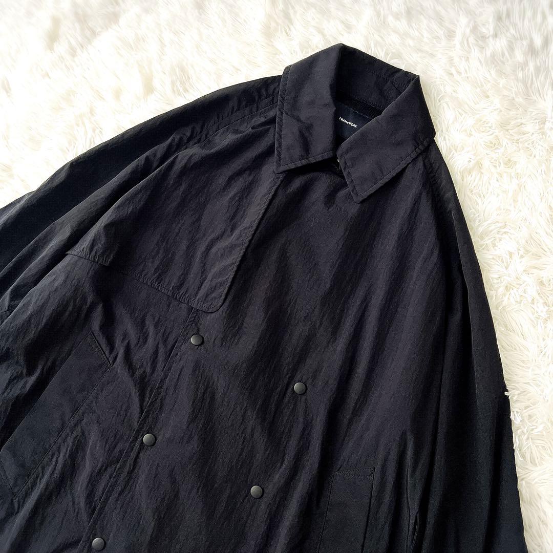 【美品】FRAMeWORK 撥水ナイロン トレンチコート 36 ブラック