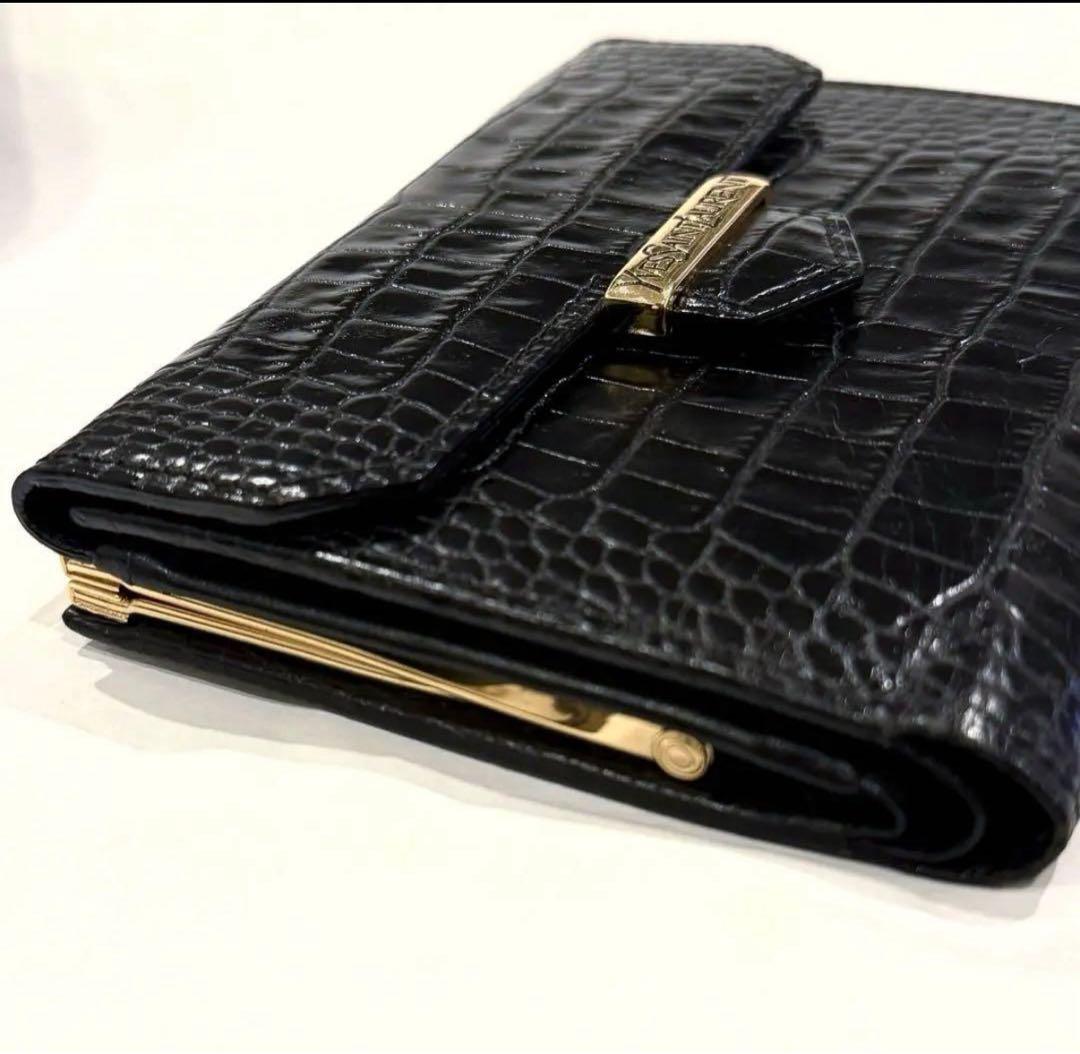 極美品‼️イブサンローラン ブラック 財布 廃盤品 クロコ型押し 希少 高級感