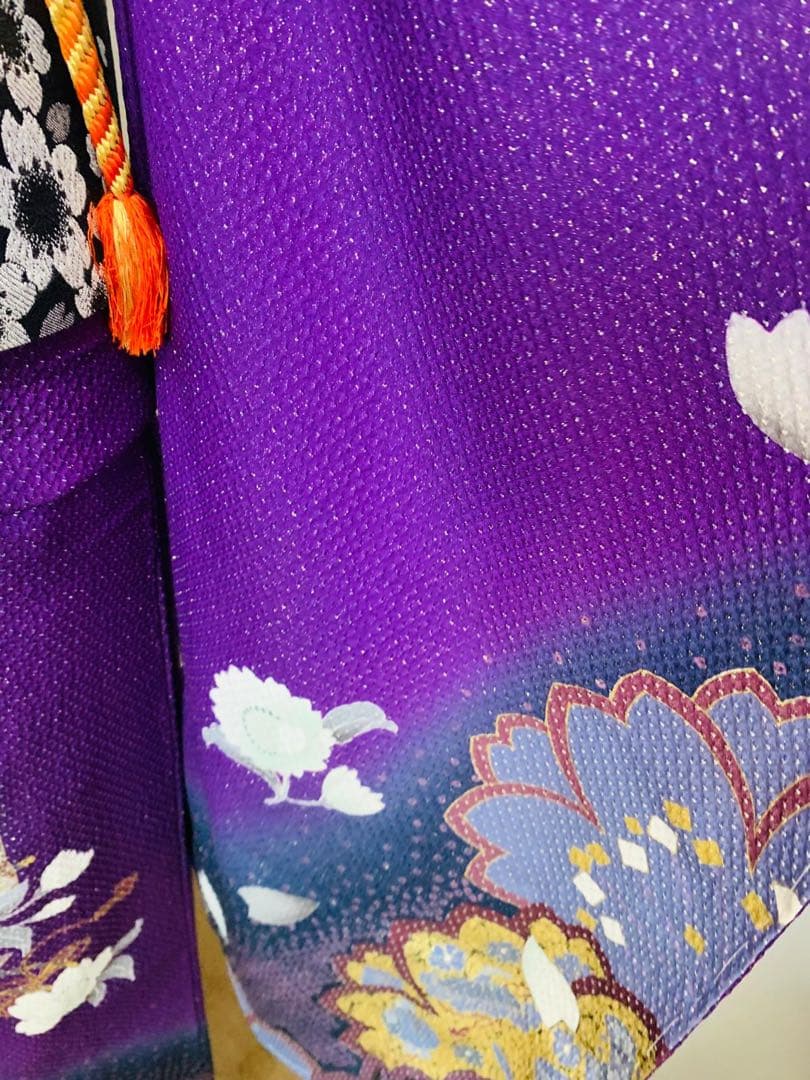 紫色 桜模様 振袖 着物　フルセット