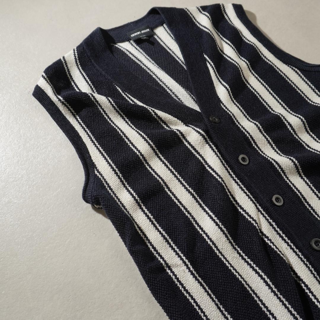 GIORGIO ARMANI ストライプ柄ボタンアップベスト 紺/FZ122