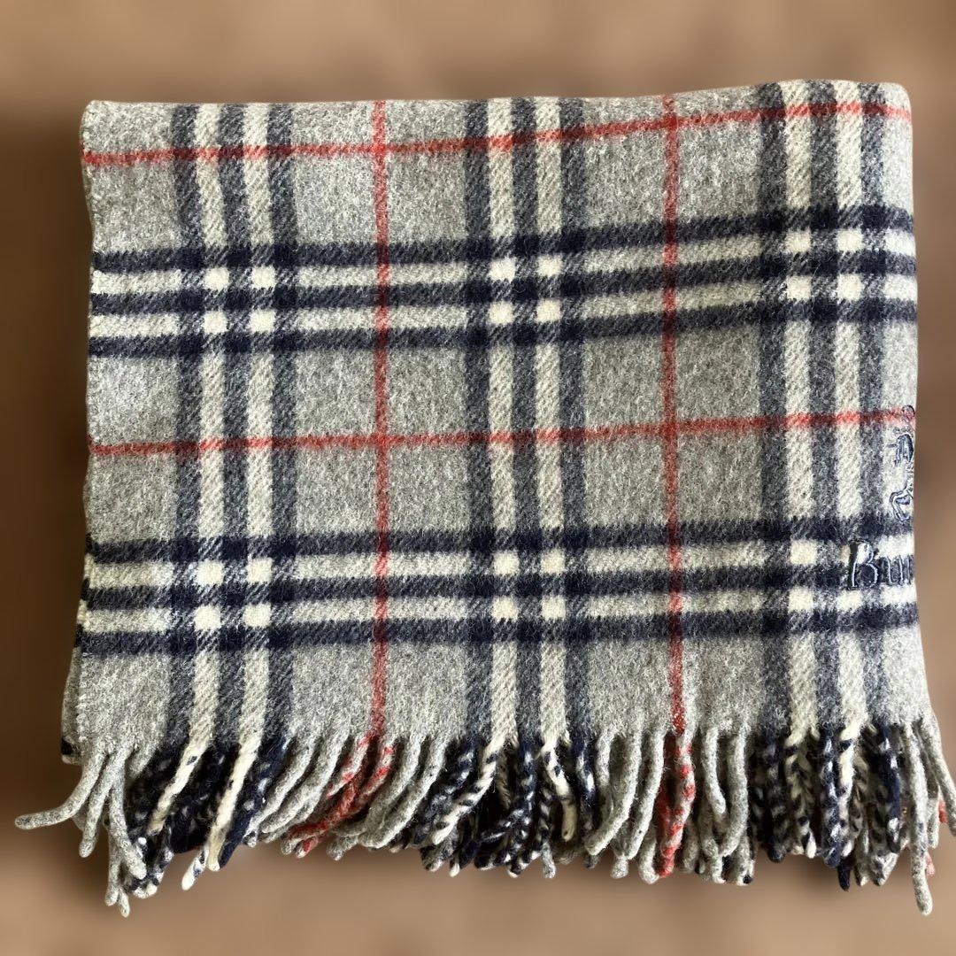 新品バーバリー膝掛け　ストール　マフラー　ノバチェック　ホースロゴ　大判　グレー