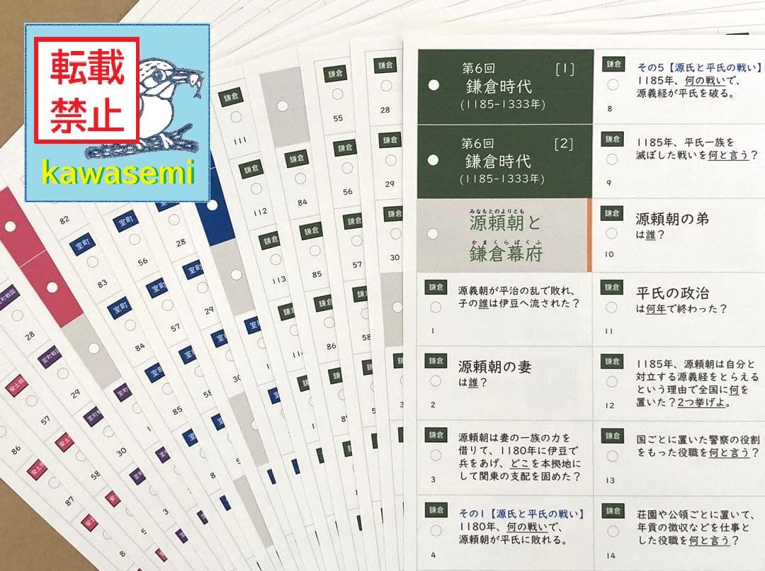 ゴロ付【中学受験】予習シリーズ社会 5年下 (全単元) 歴史 暗記カードa