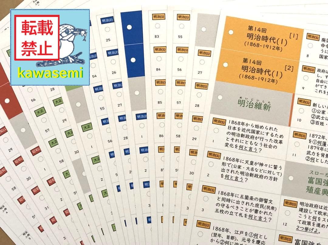 ゴロ付【中学受験】予習シリーズ社会 5年下 (全単元) 歴史 暗記カードa