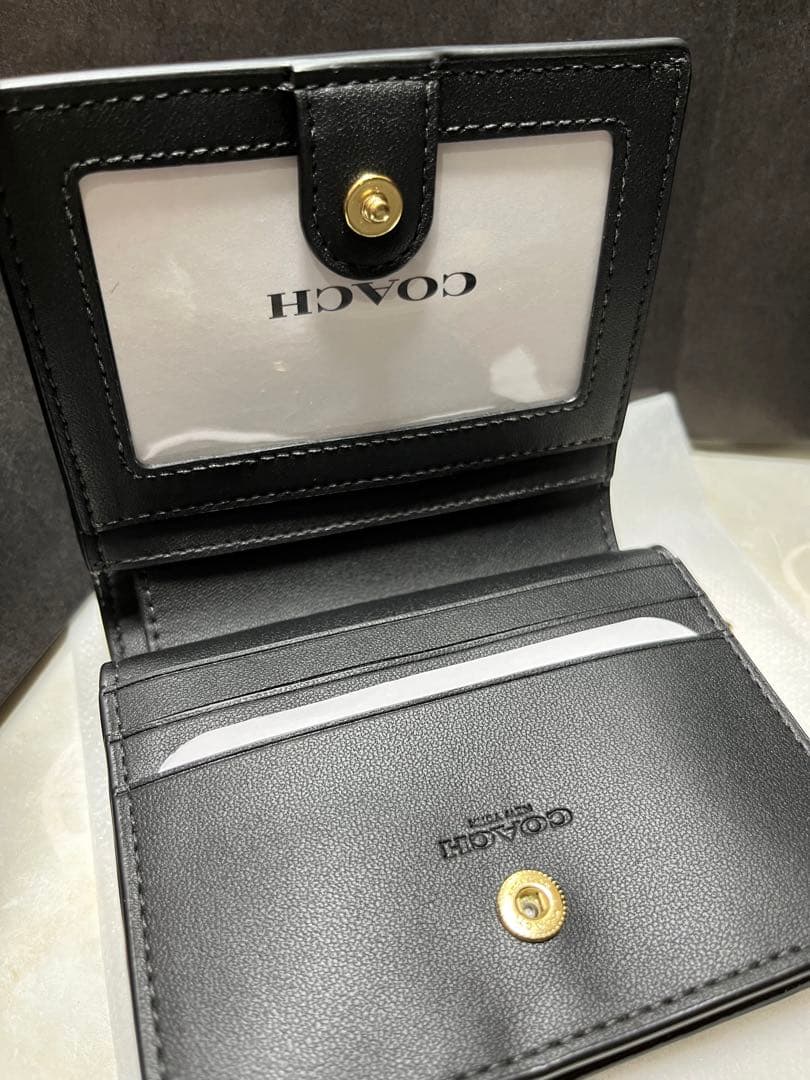 大*弘様 【新品】コーチ coachレザー 二つ折り財布 ミニ財布　ブラック