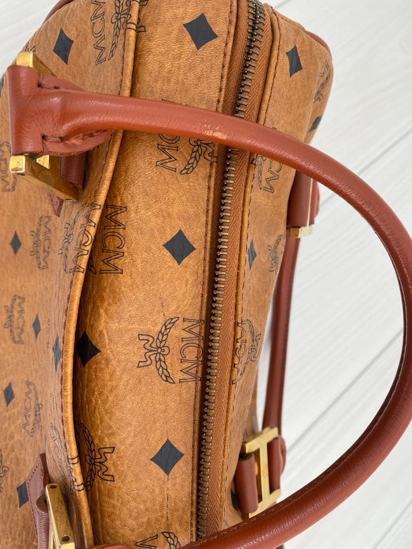 【美品】MCM★シボ革 ミニボストンバッグ ブラウン レザー