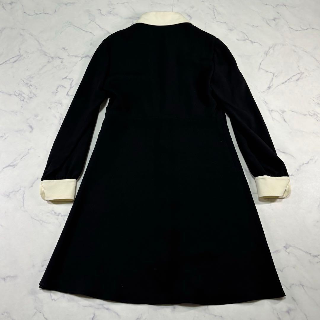 CELINE エディ期 ワンピース 38フランス製ブラック×ホワイト襟付き正規品