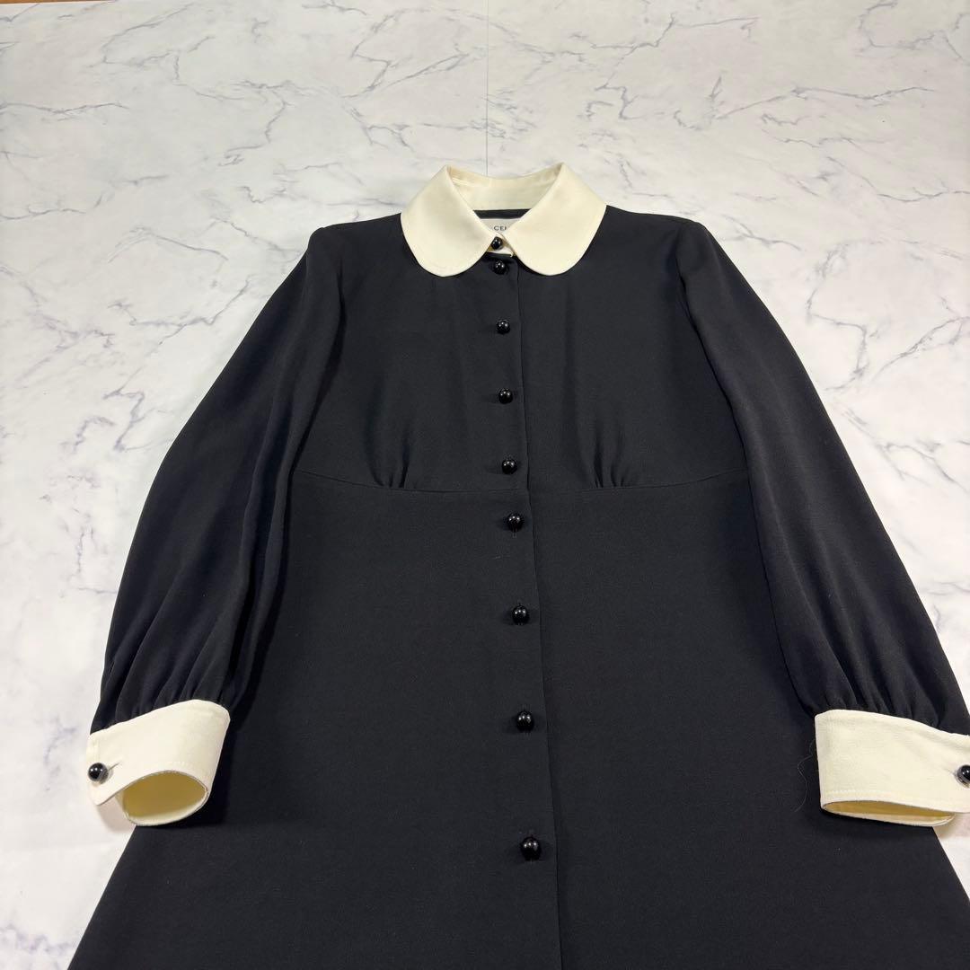 CELINE エディ期 ワンピース 38フランス製ブラック×ホワイト襟付き正規品