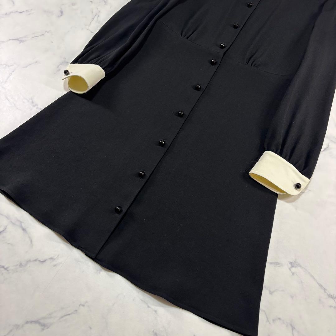CELINE エディ期 ワンピース 38フランス製ブラック×ホワイト襟付き正規品