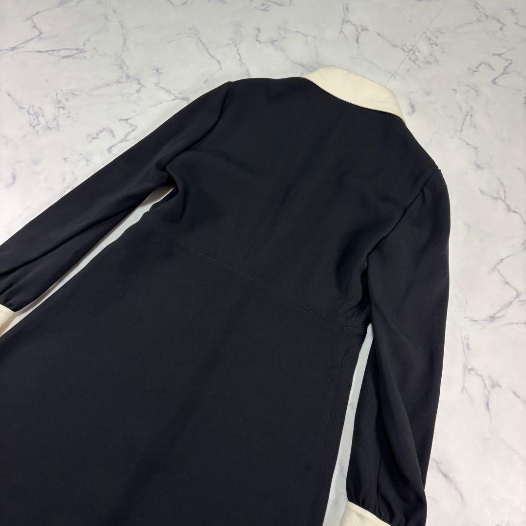 CELINE エディ期 ワンピース 38フランス製ブラック×ホワイト襟付き正規品