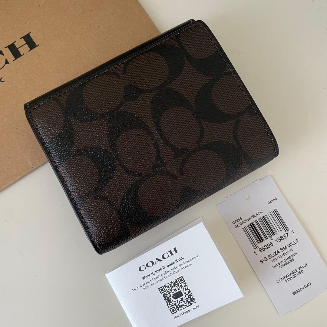 COACH コーチ　折り財布　ミニウォレット　シグネチャーブラウン　ブラック　黒