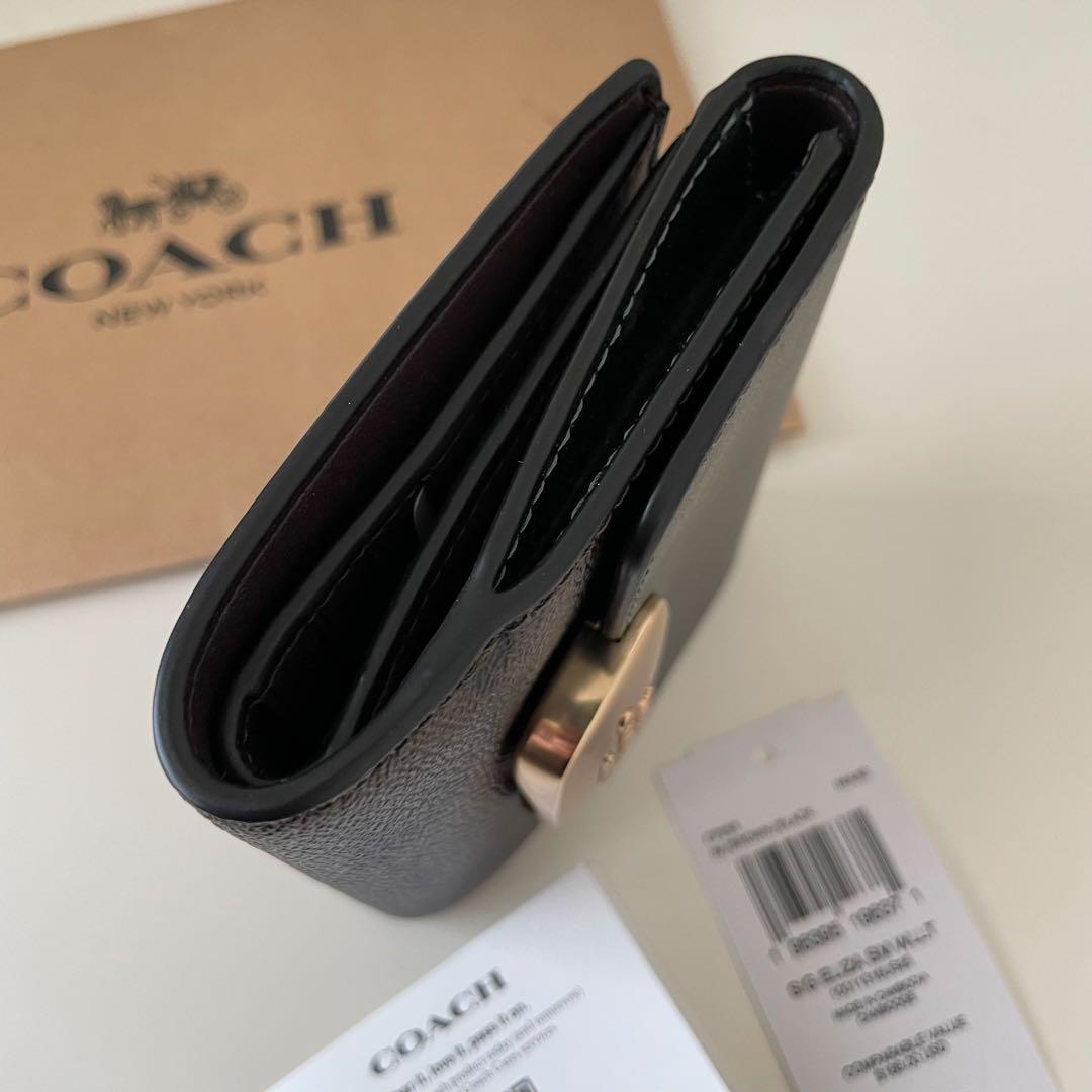 COACH コーチ　折り財布　ミニウォレット　シグネチャーブラウン　ブラック　黒