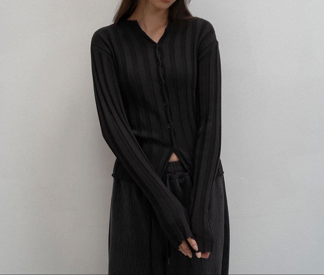 OHOTORO - Water Ribbed Cardigan チャコール