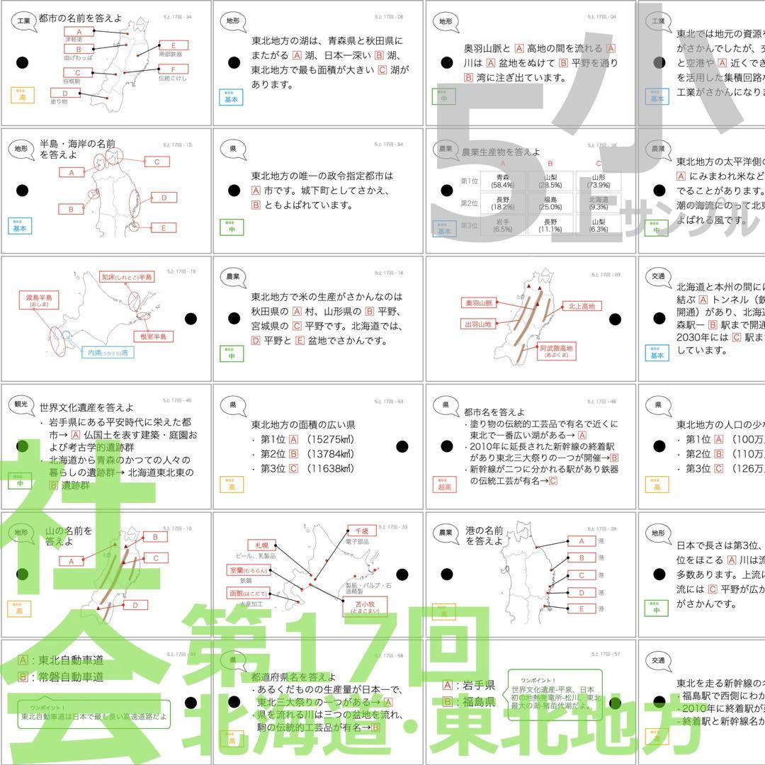 中学受験 暗記カード【5年上 社会・理科16-19回】予習シリーズ 組み分け対策