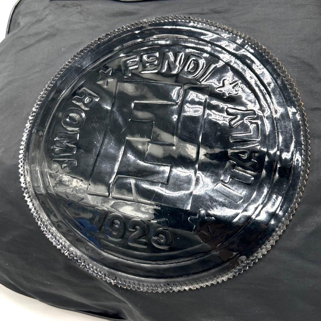 【レア】FENDI ボストンバッグ デカロゴ FF金具 ナイロン PVC 黒