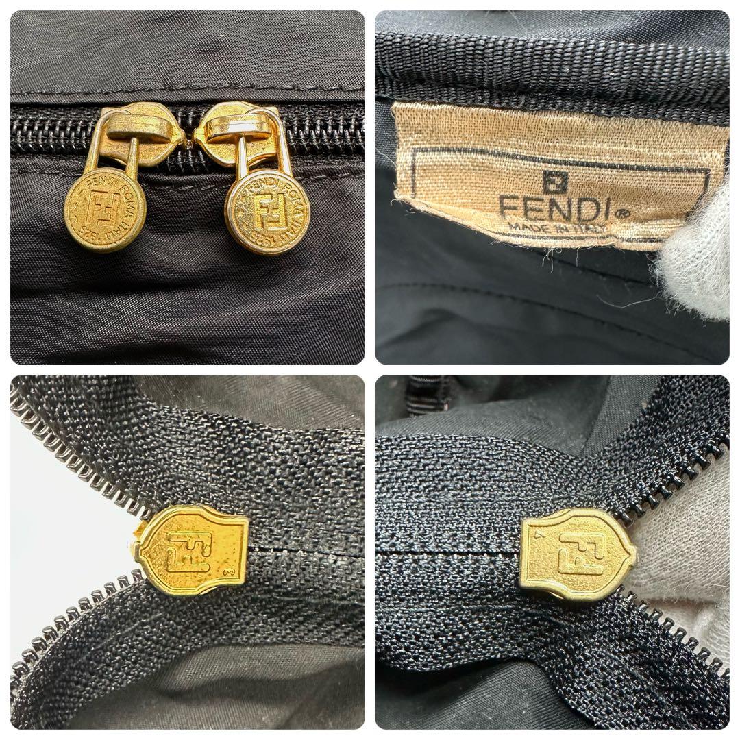 【レア】FENDI ボストンバッグ デカロゴ FF金具 ナイロン PVC 黒