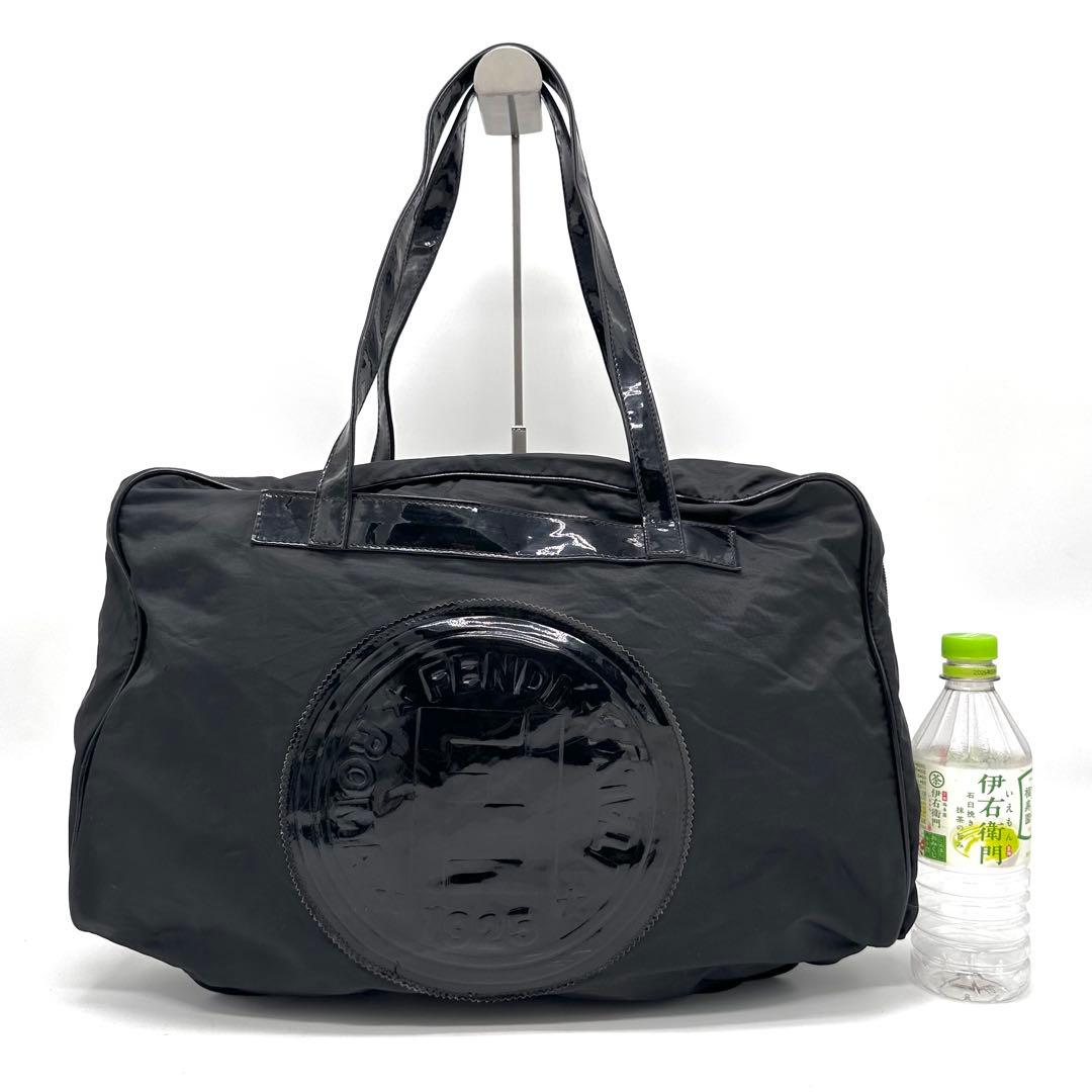 【レア】FENDI ボストンバッグ デカロゴ FF金具 ナイロン PVC 黒