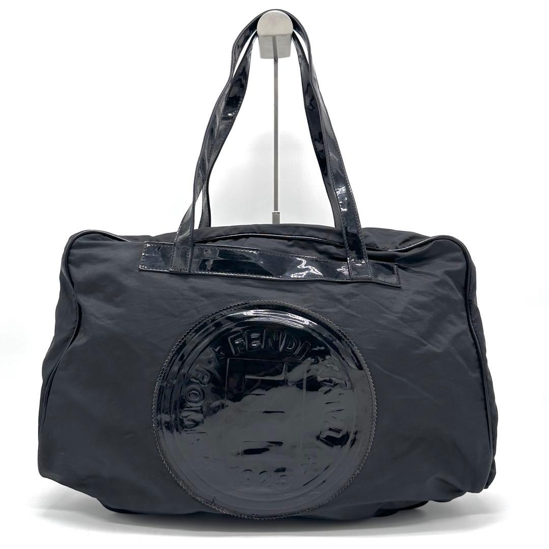 【レア】FENDI ボストンバッグ デカロゴ FF金具 ナイロン PVC 黒
