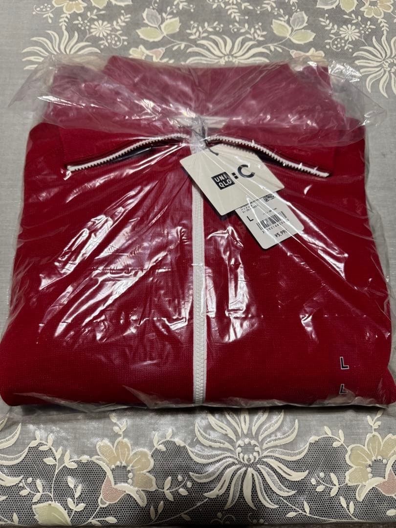 新品 ユニクロC ミラノリブフルジップカーディガン レッド L