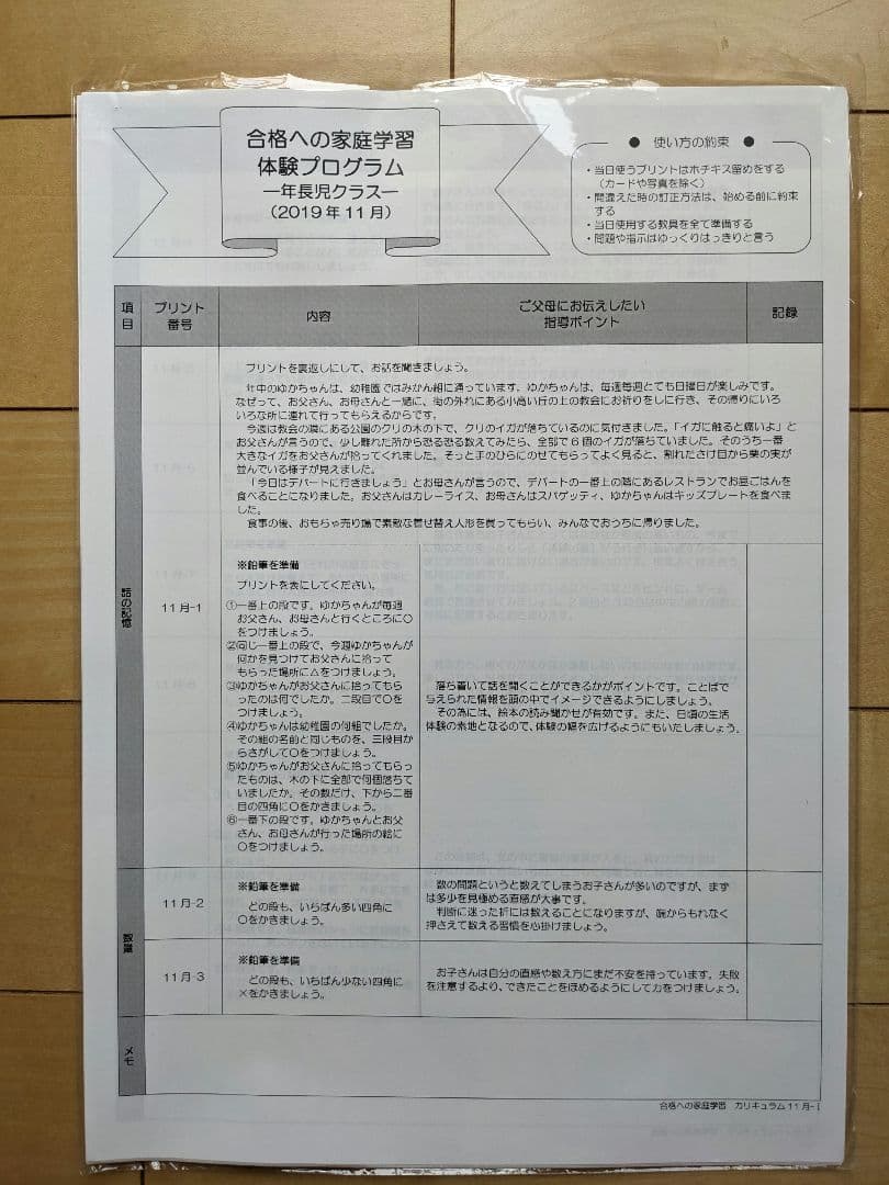 小学校受験　伸芽会　合格へ家庭学習　年長宿題　11月~2月