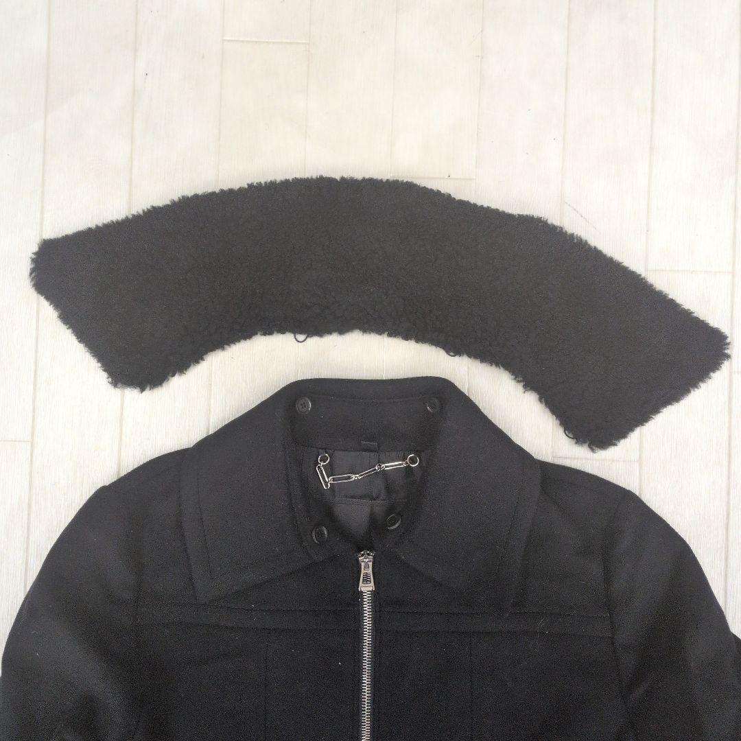 273○ BELSTAFF ボア襟付きブラックロングコート S