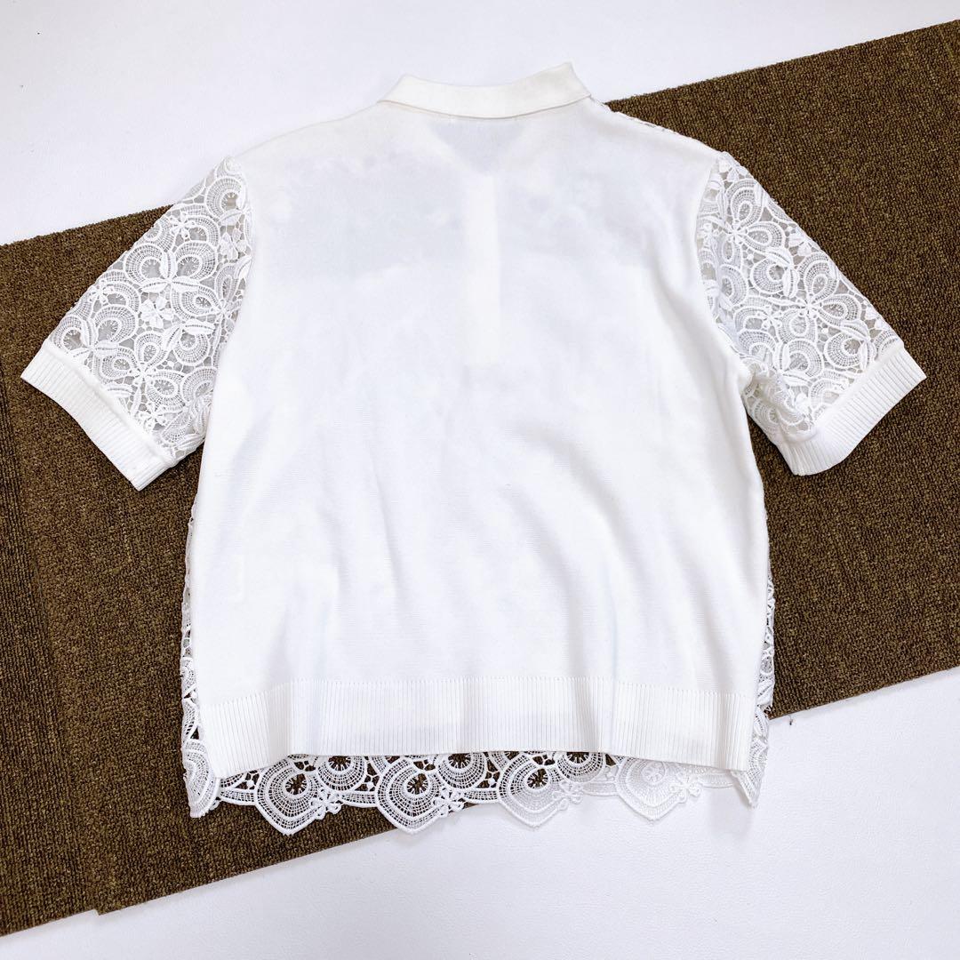 美品 ANAYI レースポロシャツ カットソー 半袖 ホワイト 38