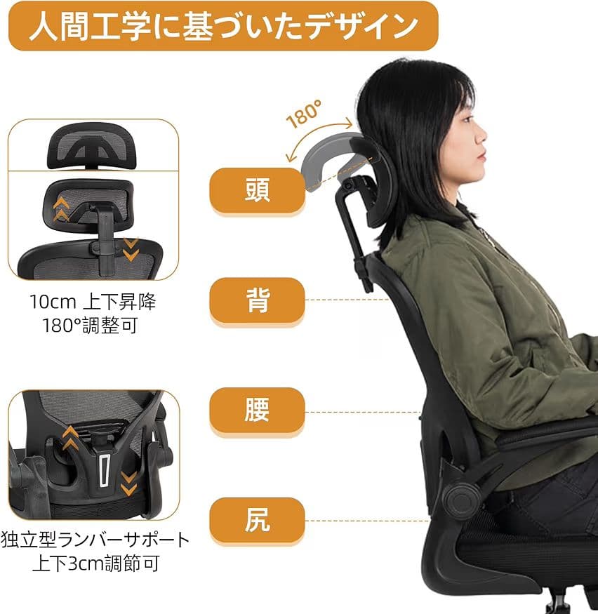 オフィスチェア メッシュ デスクチェア 2Dヘッドレスト アームレスト