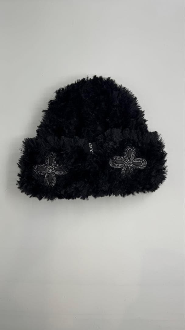 帽子 surgery leather patch fur beanie 'black'