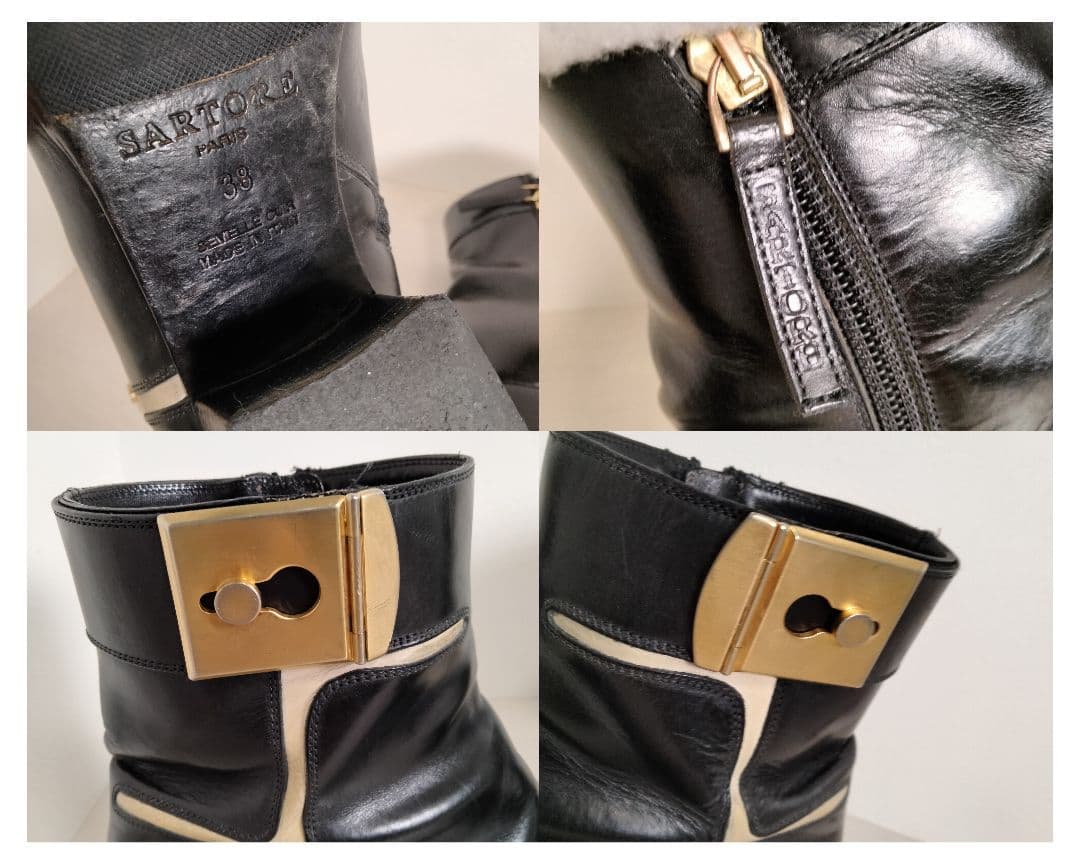 SARTORE サルトル ショートブーツ 38 ゴールド金具 ヒール ブラック