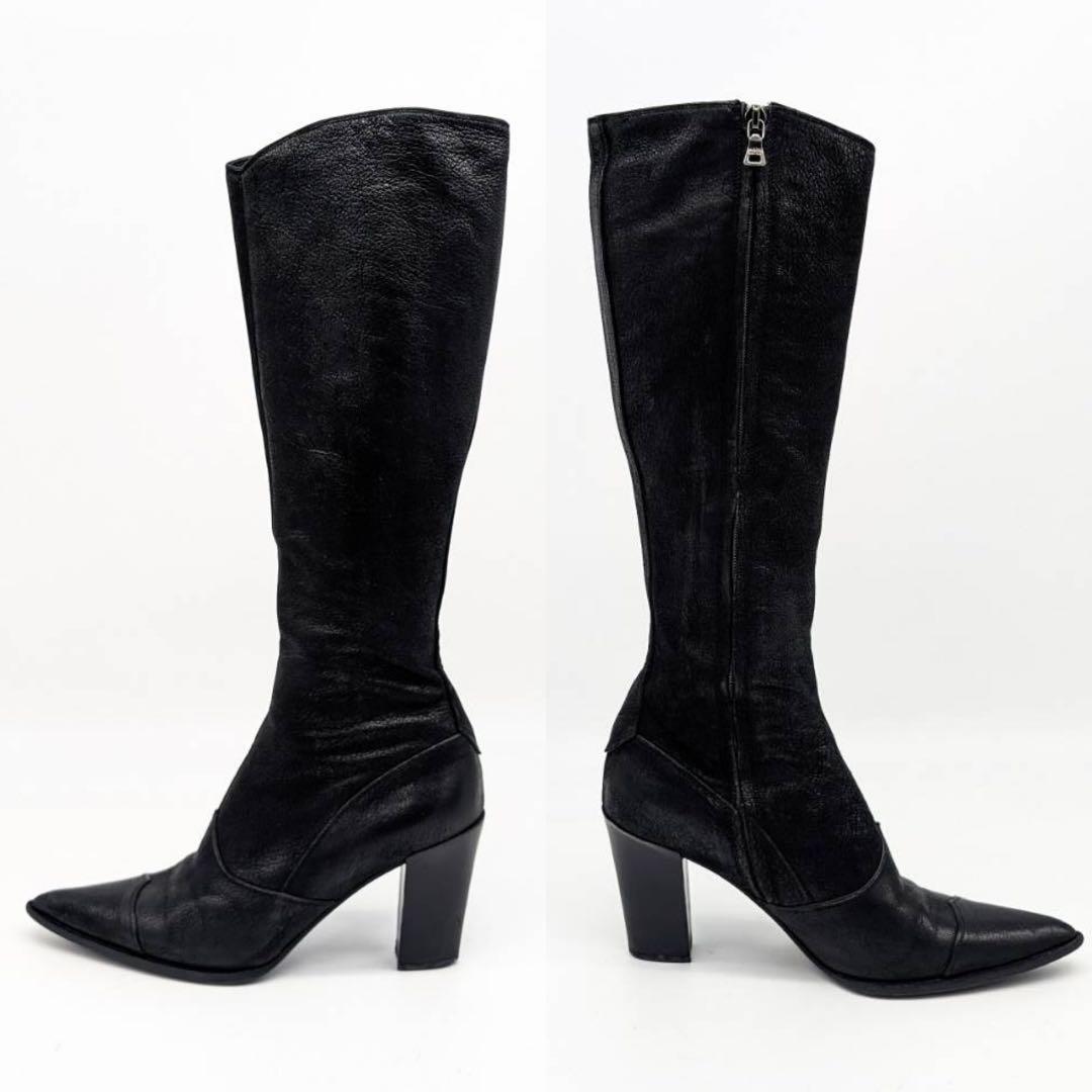 PRADA✨ロングブーツ　サイドジップ　レザー　ブラック　レディース　約22.5