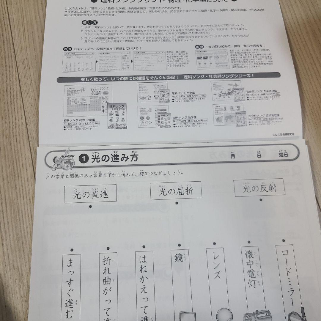 七田 理科・社会ソングプリント5冊セット 書き込みなし 切り離し済み